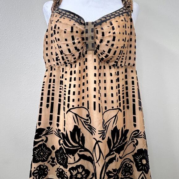 *SILK Beaded Burnout Velvet Sweetheart V-Neck Boho Babydoll Blouse Womens Large - Picture 2 of 14